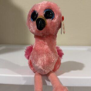 Ty Beanie Boos Gilda the Pink Flamingo Big Blue Glitter Eyes 6" NEW